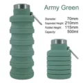 Army green collapsible silicone water bottle 500ml for outdoor sports hiking and gym - 500ml / Army Green