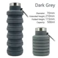 Dark grey collapsible silicone water bottle 500ml for outdoor sports and cycling. - 500ml / Dark Gray