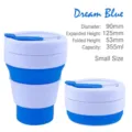Tazza da caffè pieghevole in silicone blu, aperta e chiusa - 355ml (Piccolo) / Blu Sogno