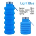 Portable 500ml collapsible light blue silicone water bottle for hiking and outdoor sports - 500ml / Sky Blue