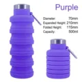 Purple collapsible silicone sports water bottle for outdoor cycling and travel use - 500ml / Dark Violet