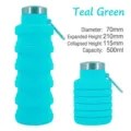 Lake green 500ml collapsible silicone sports water bottle for outdoor travel and gym - 500ml / Lake Green