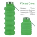 Portable bright green collapsible silicone water bottle with carabiner for outdoor sports - 500ml / Verdant