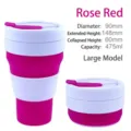Tazza da caffè pieghevole in silicone rosa da 16 once, mostrata aperta e chiusa - 475ml (Grande) / Rosso rosa