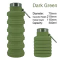 Portable collapsible 500ml silicone sports water bottle in dark green for outdoor activities - 500ml / Dark Green