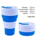 Tazza da caffè pieghevole in silicone blu da 16 once, mostrata aperta e chiusa - 475ml (Grande) / Blu Sogno