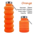 Orange collapsible silicone water bottle 500ml for outdoor sports and hiking activities - 500ml / Orange