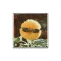 Fun square metal brooch featuring a quirky yellow flower wearing sunglasses graphic design - Square Style (ZP0461)