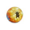 Gros plan d'un badge rond en métal avec une peinture à l'huile de chat amusante - Peinture à l'Huile Chat Drôle (YP0590)