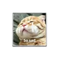 Mignonne broche en métal carrée avec un meme de chat qui pleure et 'So sad'. - Chat Roux qui Pleure So Sad (ZP0566)