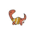 Cute cartoon dinosaur enamel pin wearing a yellow striped sweater for clothing decoration - Orange-Pink Dinosaur Wearing Wavy Sweater (XZ3422)