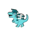 Cute light blue cartoon dinosaur enamel pin wearing graduation cap and carrying books. - Small Dinosaur with Graduation Cap and Books (XZ3771)