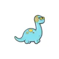 Cute light blue cartoon dinosaur enamel pin wearing yellow headphones and sunglasses - Blue Brachiosaurus with Headphones and Sunglasses (XZ4235)