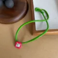 Niche design green leather choker necklace with square pink crystal pendant - Square