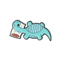 Cute sleeping blue dinosaur enamel pin badge decoration with a soft white pillow design - Sleeping Blue Dinosaur (XZ4239)