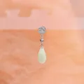 Traditional Chinese style fan-shaped earring with a pale green jade teardrop pendant - White Gold Plated Copper / Silver (1 Piece)