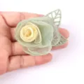 Handmade organza rose flower detail, green floral patch for DIY hair accessories and apparel. - 06 Green
