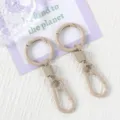 Round metal keychain spring ring carabiner, durable snap hook for car keys and bags. - Khaki