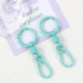 Detailed view of mint green metal spring ring keychain with lobster clasp, smooth painted. - Mint Green