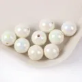Close-up of pearlescent AB acrylic round beads for DIY jewelry making with rainbow sheen. - 8mm 30Pcs/Pack / White 17