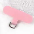 Close up detail of pink phone lanyard tether tab with durable TPU fabric and metal ring attachment. - Light Pink