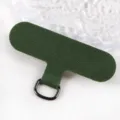Detailed view of dark green canvas phone lanyard tether patch with metal D-ring for phone case. - Army Green