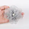 Grey chiffon fabric flower detail, handmade organza hair accessory DIY craft material. - Gray