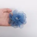 9cm handmade chiffon fabric flower detail shot, diy hair accessory and clothing floral trim. - Blue