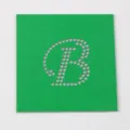 Green rhinestone transfer template featuring a cursive letter B design for DIY crafts. - Letter B