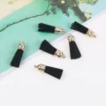 Black faux suede tassels with gold caps, 30mm DIY jewelry charms and apparel craft pendants. - 20-Piece Set / Matte Black (01)
