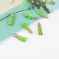 30mm Green Faux Suede Tassels with Gold Caps DIY Craft Jewelry Keychains Accessories - 20-Piece Set / Green and Blue Embroidery (03)