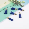 Blaue Wildleder-Quasten mit goldenen Kappen für DIY-Schmuck, Schlüsselanhänger und Zubehör. - 20er Set / 10
