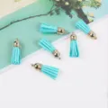 Hellblaue Wildleder Quasten mit Goldkappen 30mm DIY Schmuck Zubehör Schlüsselanhänger - 20er Set / 11