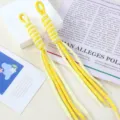 Close-up of dual-color yellow and cream hand-woven nylon lanyard for DIY bag charms - 1 Piece / 05# Light Yellow Dots + Yellow Dots