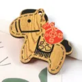 Yellow wooden horse charm with red fortune bag and heart details for DIY keychain accessories - 1 Piece / 05# Natural Wood