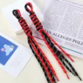 Handmade red and black braided nylon rope lanyard for DIY bag charms and keychains - 1 Piece / 16# Black Dots + Red Dots