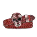 Ceinture strass rouge crâne punk hip-hop style mode ceinture taille pour hommes et femmes. - Rouge / 115cm