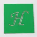 Modello trasferimento strass termoadesivo DIY quadrato verde con lettera corsiva H - Lettera H