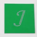 Modello hotfix strass fai da te con sfondo verde e motivo lettera J per artigianato - Lettera J