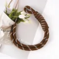 Handmade brown braided rope bag charm with white dashed pattern for DIY keychains - Dark Brown and White