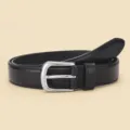 Classic women's black genuine leather belt with a sleek silver pin buckle for daily wear. - Black / 100cm