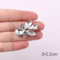 White rhinestone crystal applique flower DIY patch for garment and shoe accessories 3x2.2cm - 77 White
