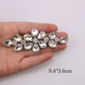 White rhinestone apparel applique DIY patch crystal leaf motif decorative shoe accessory 9.4x3.6cm - White (10)