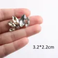 Elegantes Aufbügel-Glas-Strass-Applikations-Patch mit Marquise-Kristalldesign, Größe 3,2x2,2 cm - Style 28B (Gold)