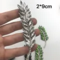 White rhinestone feather patch hot fix adhesive applique for DIY clothing shoes 2x9cm - Leaf 5# White