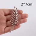 Pink crystal rhinestone feather patch diy clothing shoe accessories applique 2x7cm size - Leaf 4# Water Red