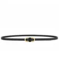 Elegant black thin women's belt featuring a classic gold-tone Gancini-style buckle design - Black / 105cm