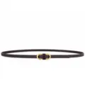 Elegant dark brown thin PU leather belt with gold-tone Gancini-style buckle - Coffee / 105cm