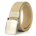 Men Casual Khaki Canvas Belt Metal Buckle Tactical Waistband Daily Wear Accessory - Flat Knit / Khaki