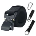 Durable tactical belt with quick-release metal buckle and accessory clips for outdoor use. - Black Belt with Tactical Hook and Horizontal Mount